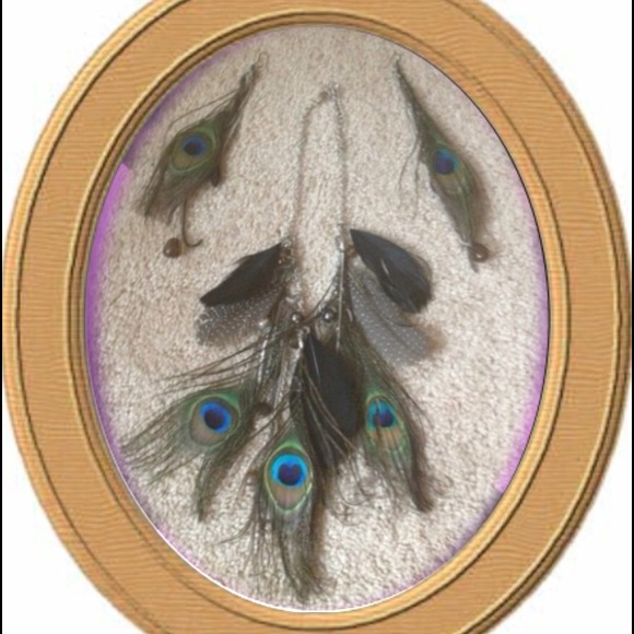Multi Strand Peacock Feather Necklace w/Earrings