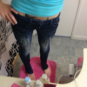 Leopard print denim jeans