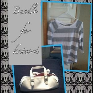 White Purse & Grey & white Striped Shirt