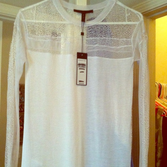 BCBG white mesh long sleeve shirt!!