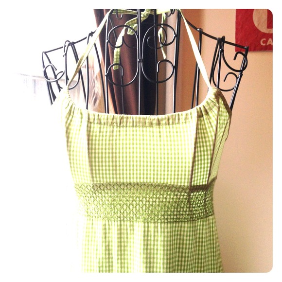 Green Gingham Halter Dress with Ruffled Hem