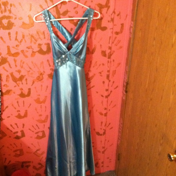 Greenish prom dress.