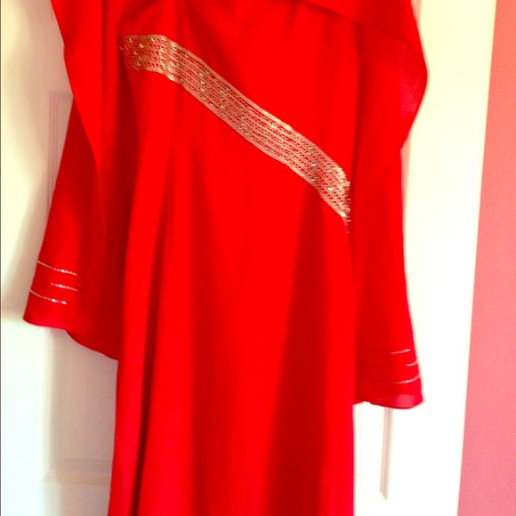Long gown and beads!