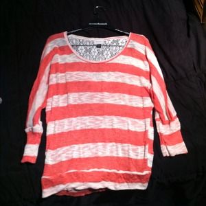 ❌SOLD❌Coral Striped Shirt w Lace back