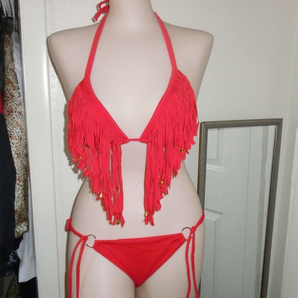 Sexy red fringe swimsuit