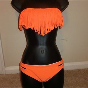 Orange fringe swimsuit