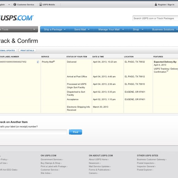 Shipping Tracking Info for @sierrasaur