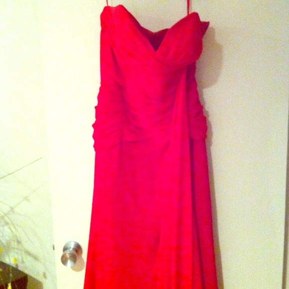 Red strapless ball gown