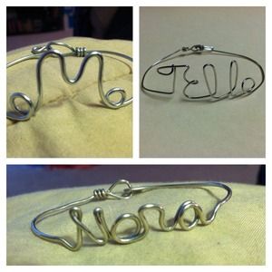 Custom hand crafted silver wire name bracelets