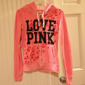 VsPINK coral leopard hoodie XS