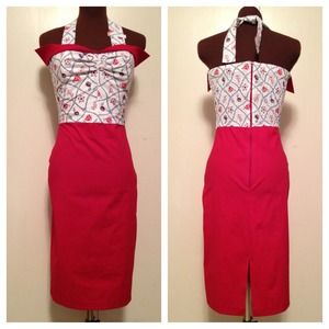Pinup rockabilly sail boats halter dress S/M