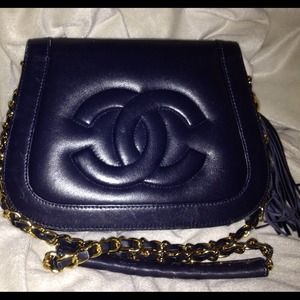 Vintage CC Double Sided Flap Navy Chain Bag
