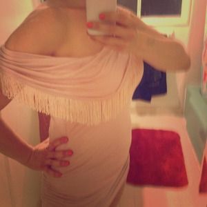 Light pink fringy asymmetrical shirt