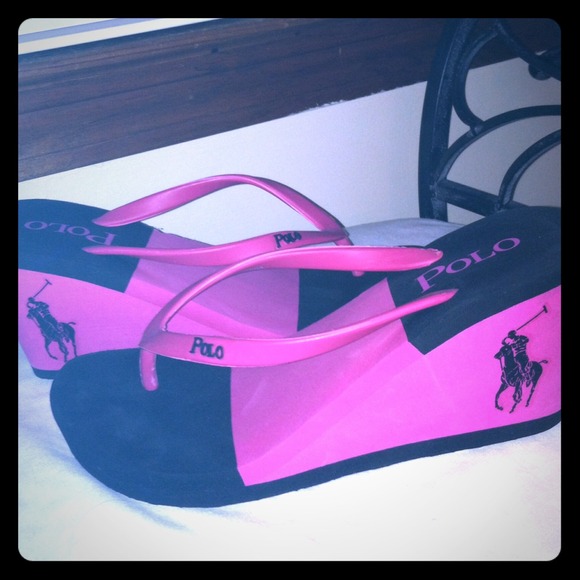 Polo pink& black wedge sandals