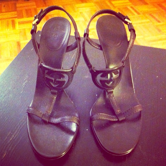 Gucci Brown Leather Monogram Stiletto Sandal