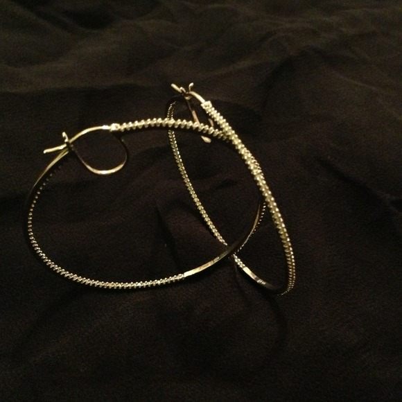 Large White gold (10K) diamond hoops