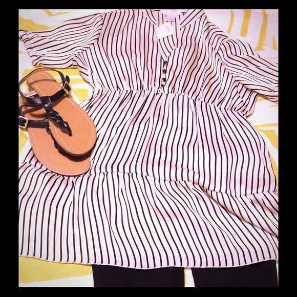 *sold*black and white striped silky blouse