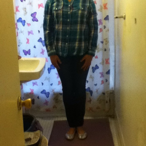 BUNDLE!!!! Plaid shirt, skinny jeans, silver flats - Picture 3 of 3