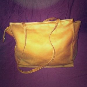 Tan genuine leather tote bag.