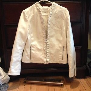 Faux leather white dress barn ruffle jacket