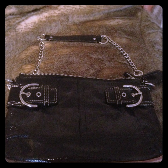 Authentic Coach black patent leather mini purse