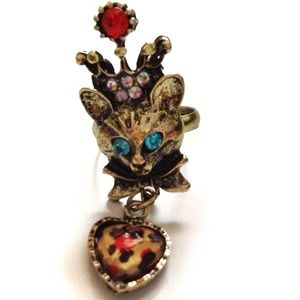 Crown Kitty Cat Heart Pendant Ring