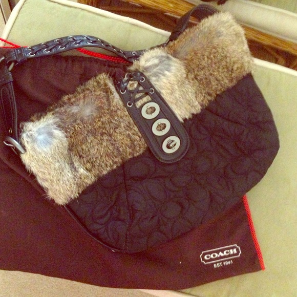 REAL FUR. Coach purse with leather accents w/ Edge