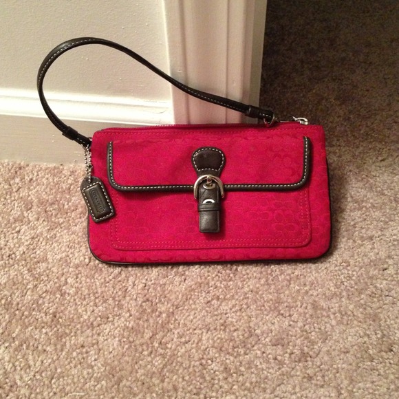 Authentic Coach red monogram wristlet