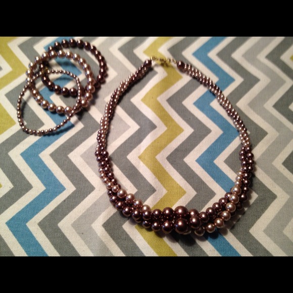 Brown and pink pearl necklace and bracelet REDUCED