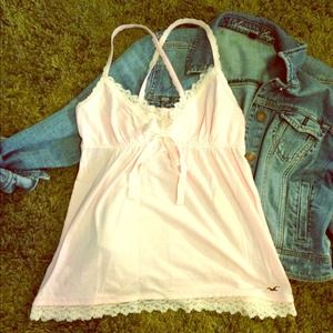 Pink Hollister spaghetti strap lace tank with bow
