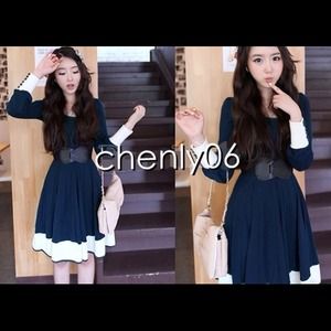 Navy blue dress with white trim comes w.FREE belt!
