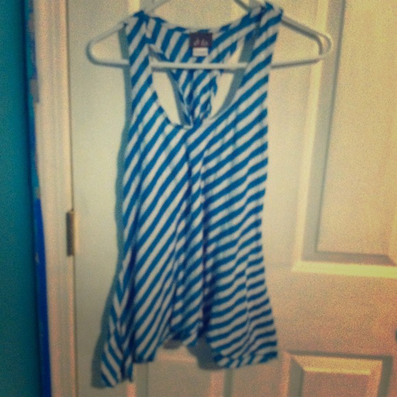 Blue and white diagonal striped tank top