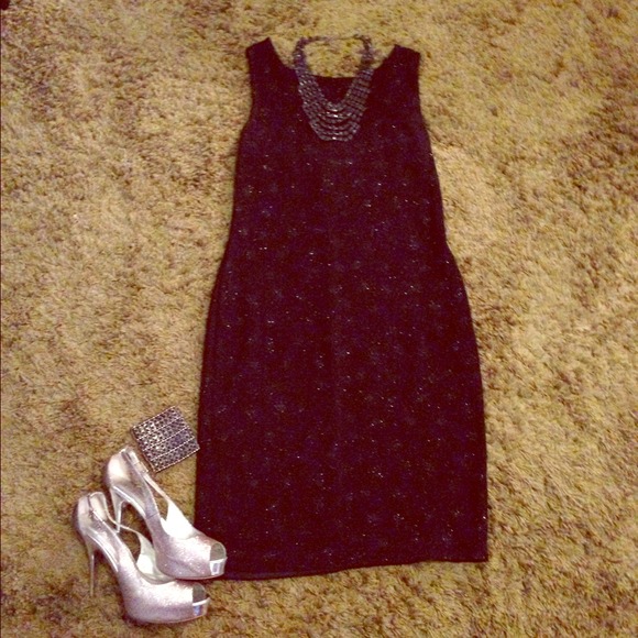 Womens Sparkle bling black dress scoop back