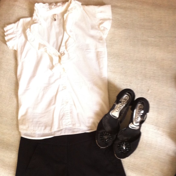 Black Casual Shorts & Black Wedges