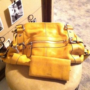 Large Leather Fossil Bag and Matching Wallet