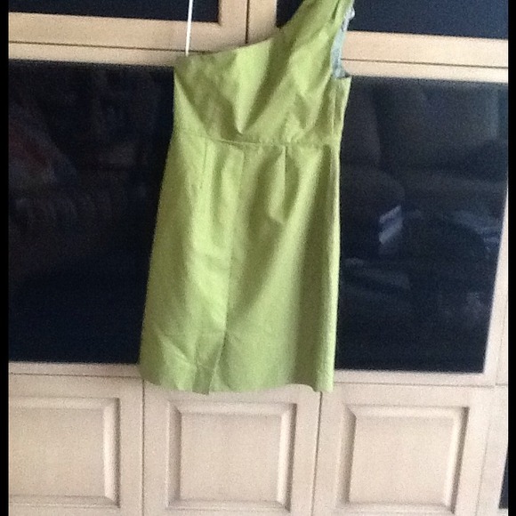 Green cotton one shoulder dress, fully lined - Picture 2 of 2