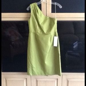 Green cotton one shoulder dress, fully lined