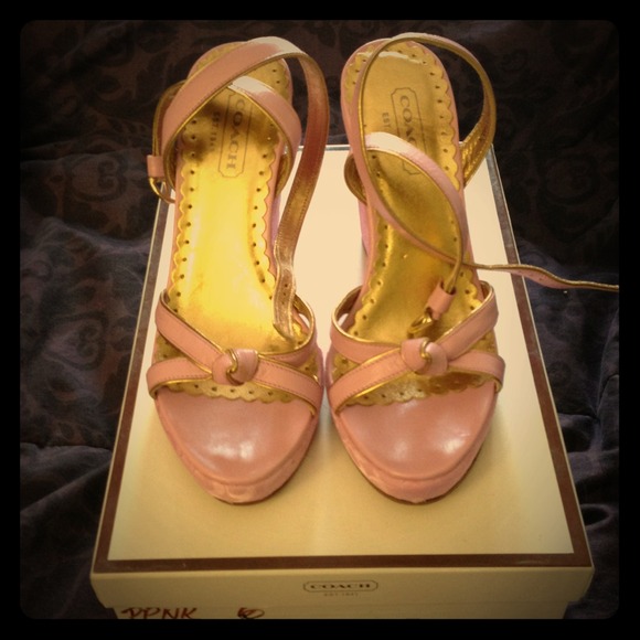 Authentic Pink/Gold Coach Wedges