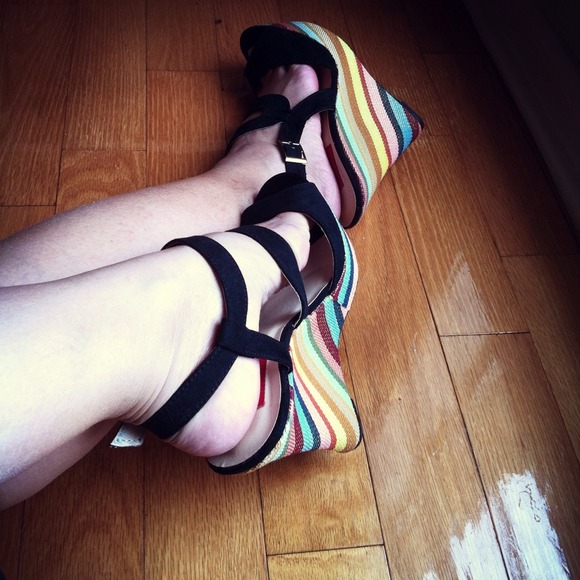 Black + Rainbow Espadrille Wedges - Picture 2 of 4