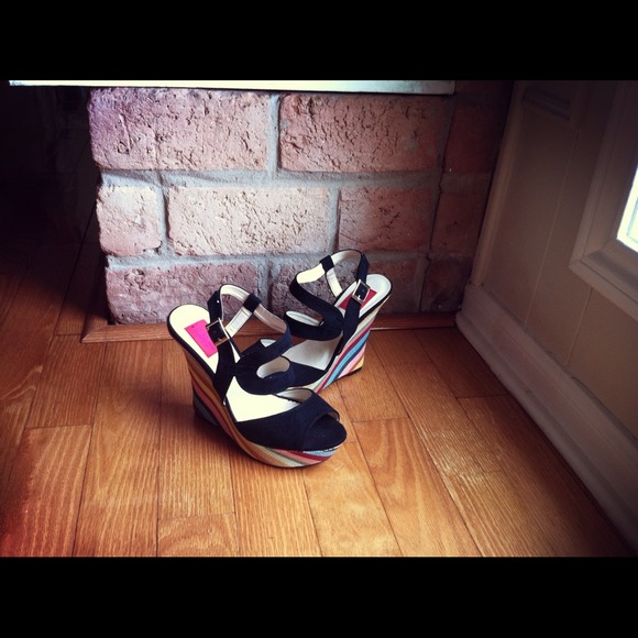 Black + Rainbow Espadrille Wedges - Picture 3 of 4