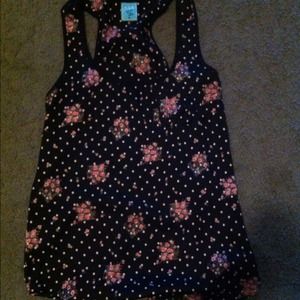 black tank top with white polkadots/pink flowers