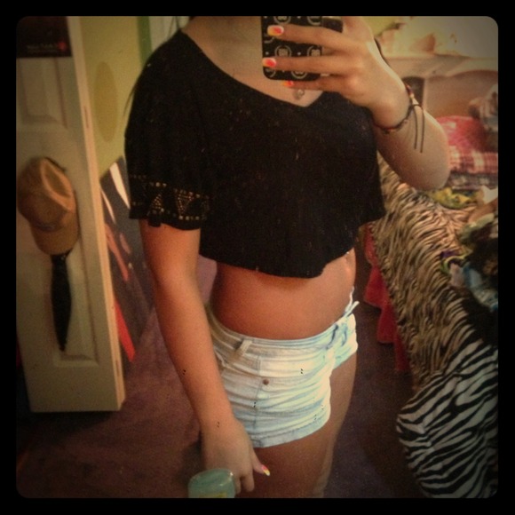 Black crop top with gold studded sleeves