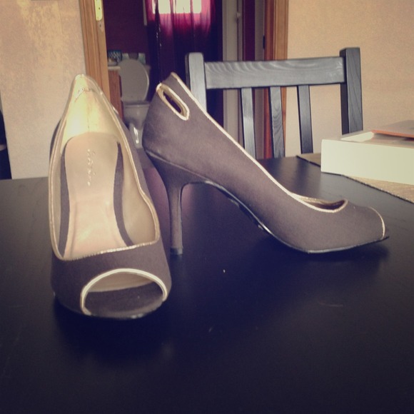 Brown peep toes with gold trim