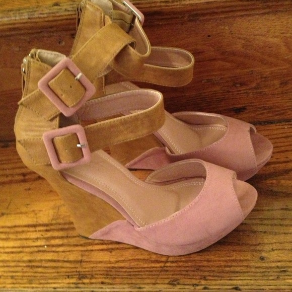 Rose pink and tan wedges