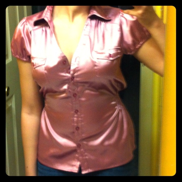 Tops - Shiny Pink Button Up