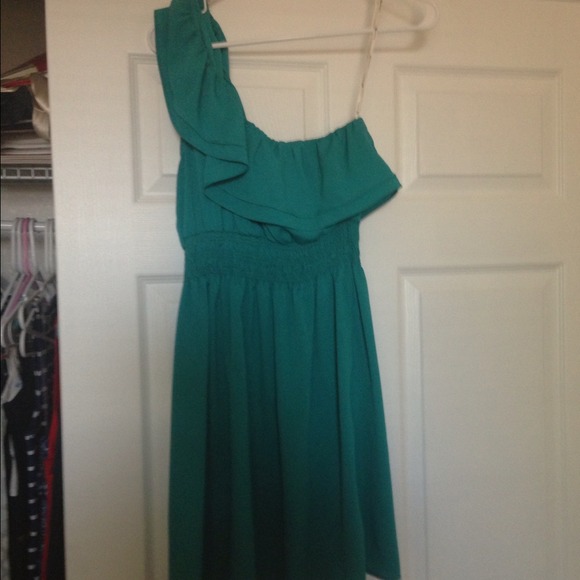 Teal chiffon one shoulder dress