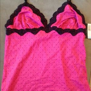 NWT Daisy Fuentes pink w/black polka dot cami