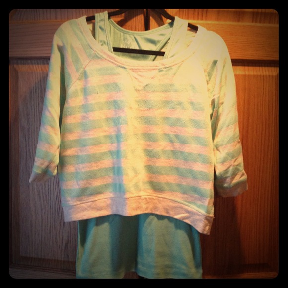 SOLD 2 Pc Light Green and Cream Striped Top
