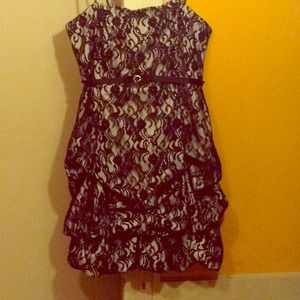 Strapless black lace with ivory taffeta dress