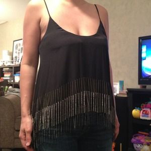 Reduced! Med Lodell black top w/metal chain fringe